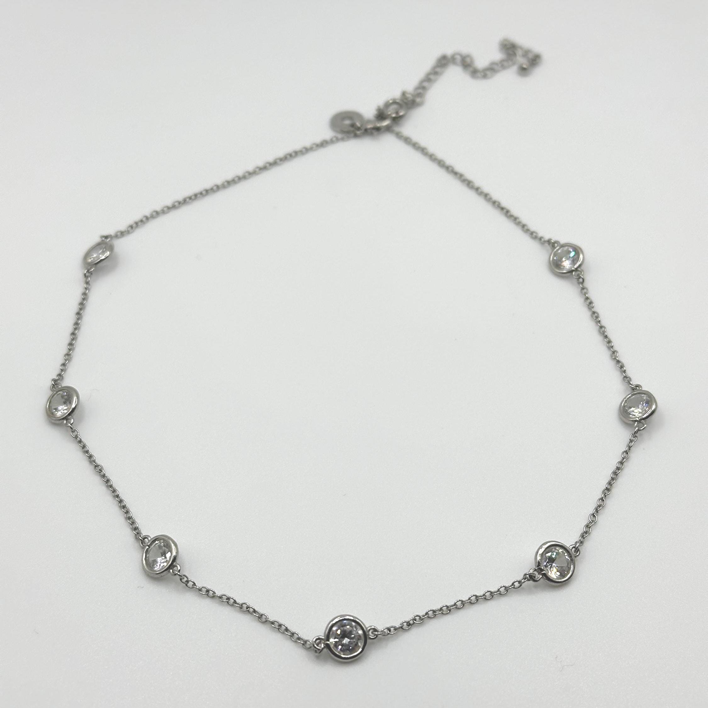 アクセサリー CTHY OBJECT NECKLACE RHODIUM SILVER CZ by Kenneth Jay Lane Rhodium Plated Station Necklace - Etsy Israel