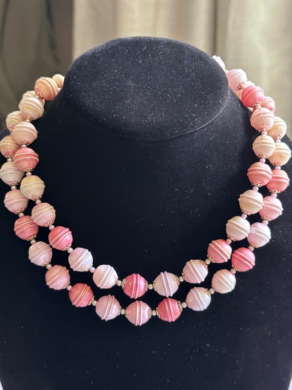 Pink Satin Double Strand Necklace