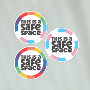 This is a safe space sticker, in colours of LGBT or trans flag laptop, bottle, phone, waterproof vinyl