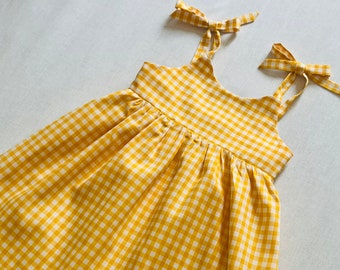 Süßes gelbes Gingham Sommerkleid aus Baumwolle