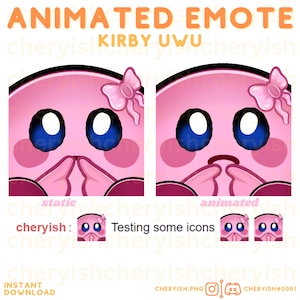 Twitch Animated Kirby Sad UwU Emote Kick Discord Youtube Emotes Cheer Bit Badges Sub Badge