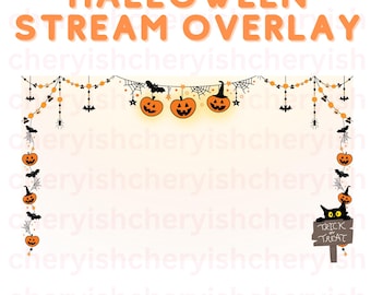 Halloween Stream Overlay, 16:9 OBS Digital Download with Ghosts and Pumpkins