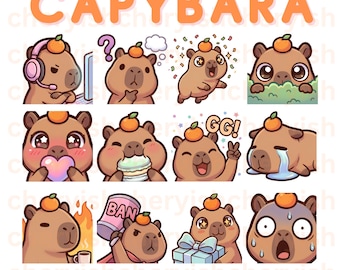 12 Cute Capybara Emotes Twitch Emote Set Discord PNG Instant Download