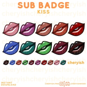 Insignia de suscripción de beso Emote de labios de Twitch Emotes de Discord de Youtube Insignias de bits de alegría