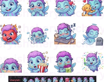 Bibble Emote Pack for Twitch and Discord, 12 Kawaii PNGs in 3 Sizes