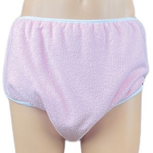 DryDayz Baby Pink Single Thickness Adult Terry Towelling Incontinence Pants Brief For Men Or Women Unisex Washable Nappy Diaper