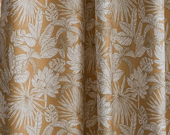 Tropical Leaf Print Curtains: Golden Brown Botanical Drapes