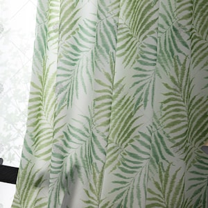 Green Printed Curtain Customization, Bedroom Curtains, Palm Leaf Pattern Curtains