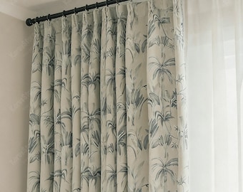 Tropical Palm Tree Blackout Curtains, High Density UV Protection Chenille Drapes For Bedroom