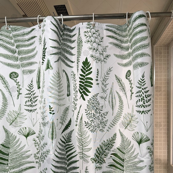 Custom Green Shower Curtain, Tropical Plant Floral Shower  Curtain, Housewarming Gift