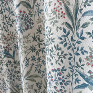 Teal Botanical Pattern Curtains - Custom Bedroom Curtains, Modern Home Decor, Botanical Pattern Curtains for Living Room and Bedroom