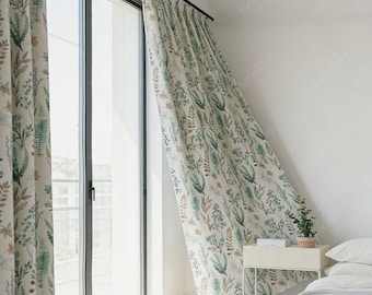 Farmhouse Curtains, Botanical Light Blocking Drapes For Living Room, Custom Window Panels