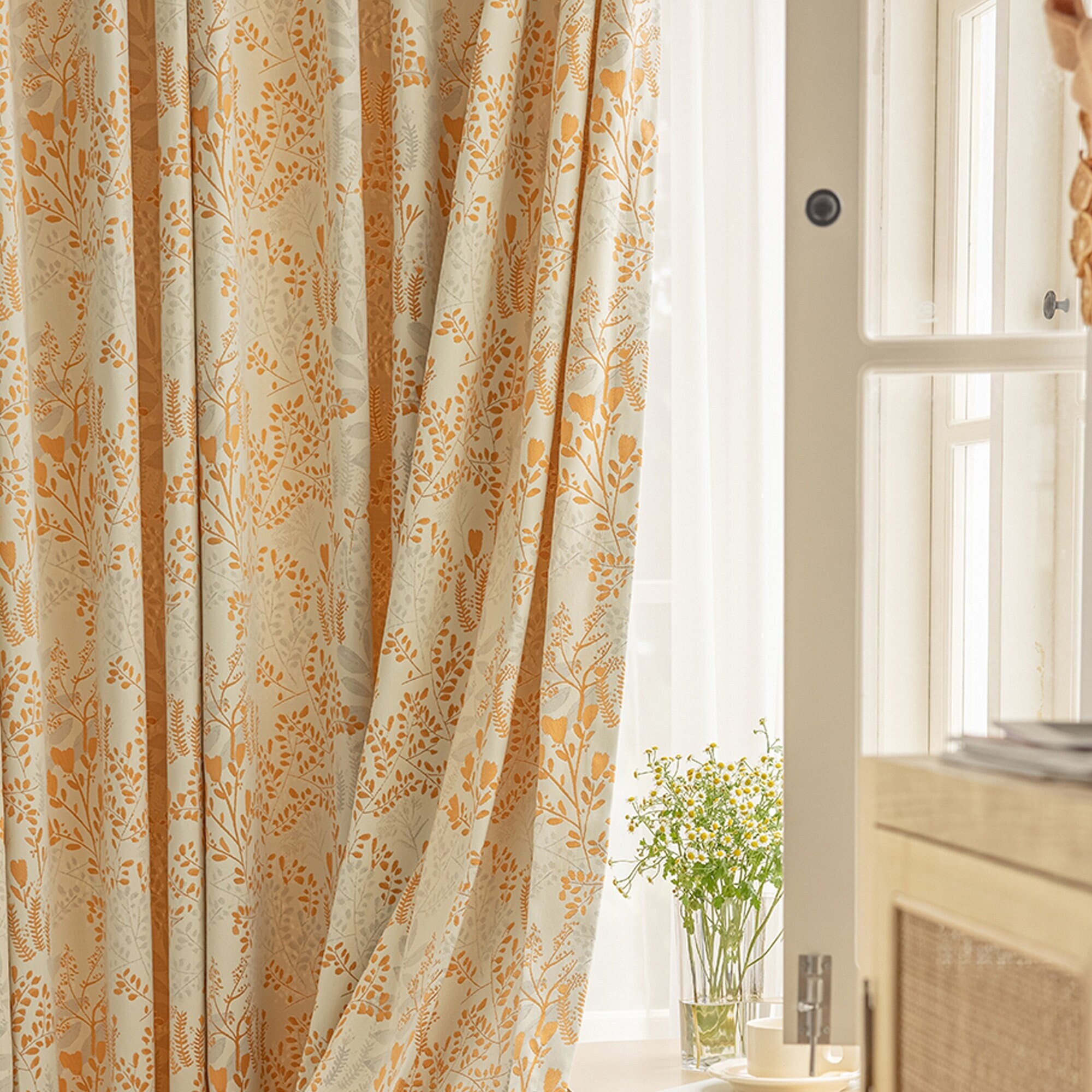 Gold Jacquard Curtain Modern Rustic Style Luxury Living Room