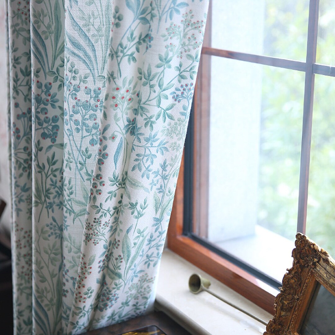 Teal Botanical Pattern Curtains Custom Bedroom Curtains Modern Home