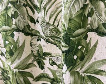 Tropical Parrot Print Curtains: Green Jungle Botanical Drapes