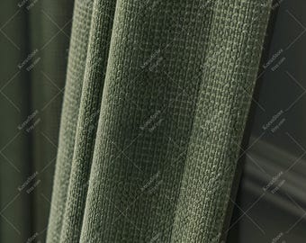 Rideaux en chenille vert olive, rideaux occultants rustiques, parures de fenêtre texturées