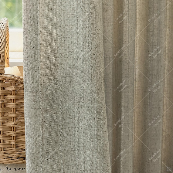 Linen Textured Curtains, Wabi Sabi Semi Blackout Drapes, Weave Privacy Window Panel
