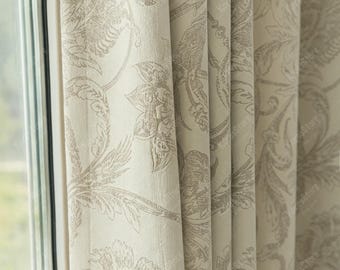 Vintage Damask Floral Chenille Curtain, Jacobean Botanical Jacquard Window Drape
