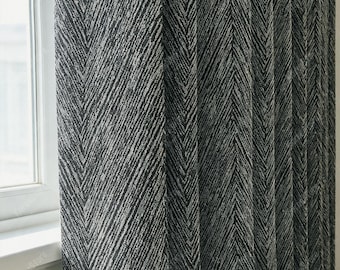 Herringbone Pattern Chenille Blackout Curtains, Neutral Tone Textured Window Drapes