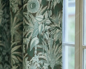 Tropical Botanical Print Blackout Curtains, 95% Light Blocking Polycotton Window Drapes