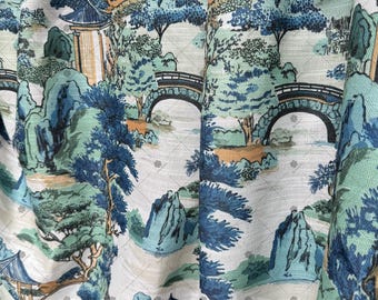 Oriental Landscape Print Curtains: Vintage Asian Garden Drapes