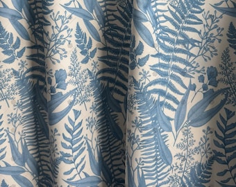 Blue Botanical Blackout Curtains – Custom Size Light Blocking Drapes for Bedroom and Living Room