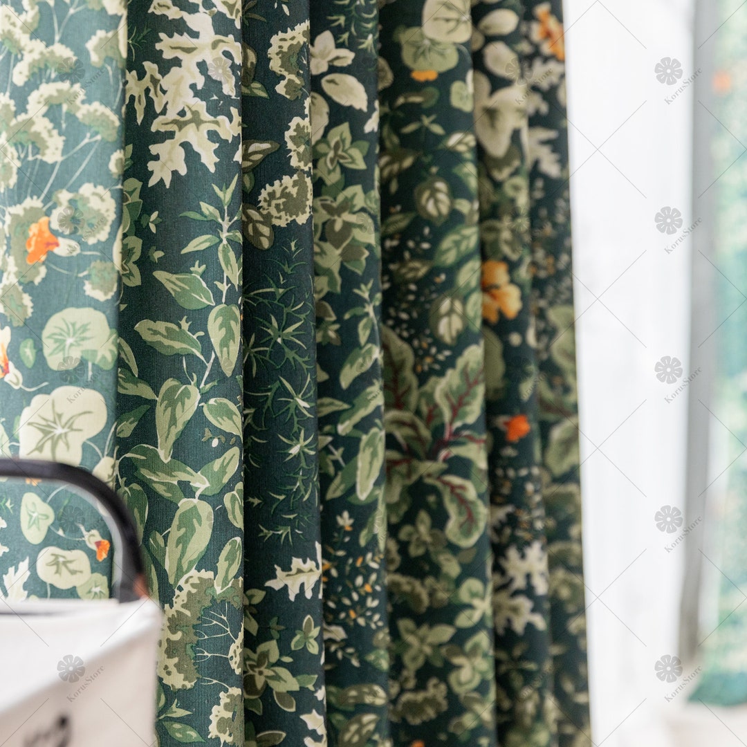 Custom Green Floral Curtains: Botanical Garden Style Drapes - Etsy