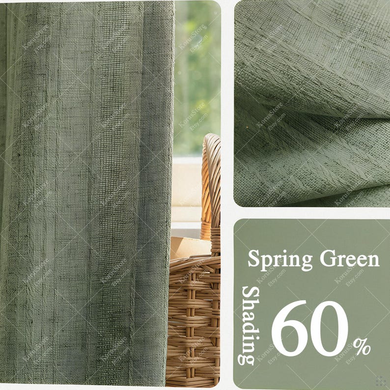 May include: Spring green curtain panel with 60% shading. The fabric has a textured appearance. The text "Spring Green" and "Shading 60%" are visible on the image.