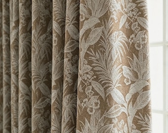 Rose Floral Chenille Jacquard Blackout Curtains, Thermal Insulation Window Drapes for Bedroom