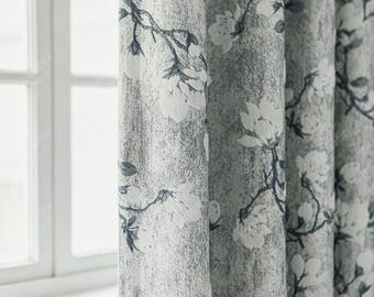 Magnolia Embroidered Chenille Curtains, 80% Light Blocking Window Drapes for Bedroom