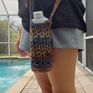 Sierra Stripe multicolor crochet water bottle holder/ two sizes of strap to choose from.