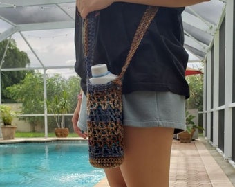 Sierra Stripe multicolor crochet water bottle holder/ two sizes of strap to choose from.