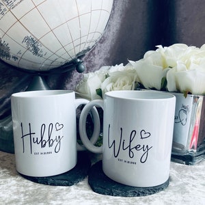 11oz/15 oz personalised Hubby and wifey mug set! Lovely Wedding gift