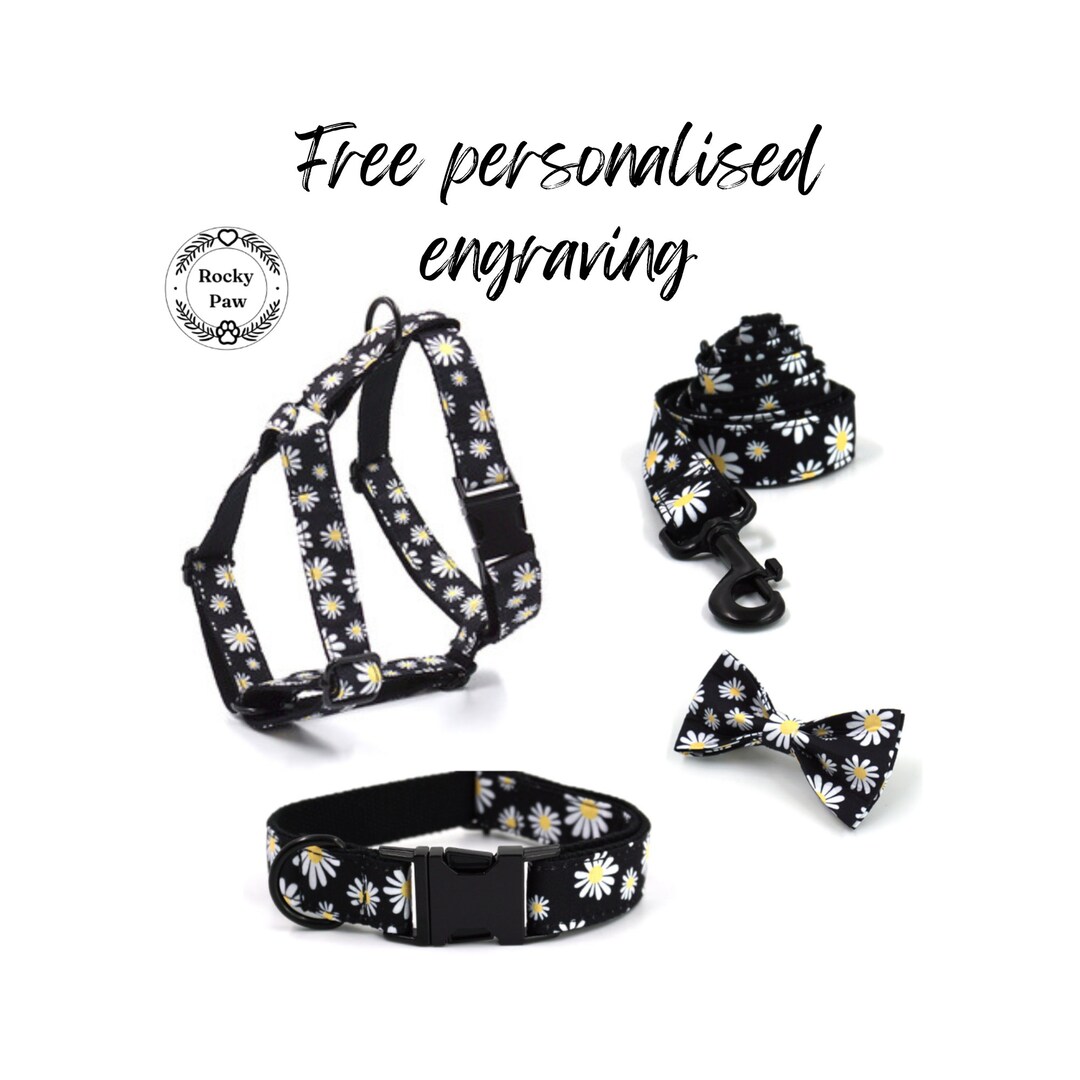 Dog Harness Collar Leash Bow Set. Personalized Engraved Dog Etsy
