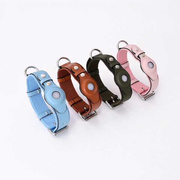 Airtag Collar - Leather Case Holder for Apple Air Tag - Adjustable Dog Collar Air Tag