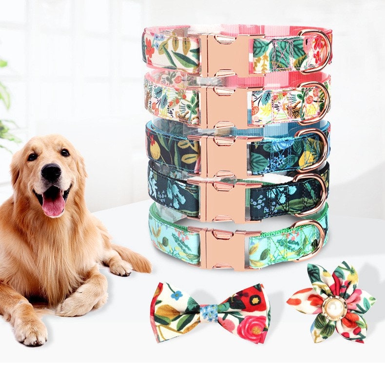 Floral Black Dog Collar and Leash Set Luxury Dog Collar With Etsy