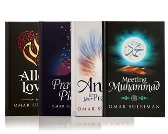 May include: Four books with black covers and colorful illustrations. The titles are "All Love", "Prayers in Pictures", "Angels in Your Presence", and "Meeting Muhammad". Each book is by Omar Suleiman.