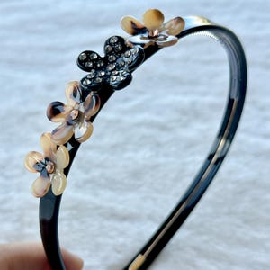 Vintage Tortoiseshell Acetate Headband,Thin headband,Fashion Rhinestones Headband,Best Gifts for Her,Hairband,floral Acetate Headband