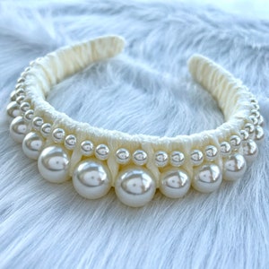 Pearl Braided Headband,Women Winter Hairband,Wide Headband,Velvet Hair Accessories,Padded Headbands
