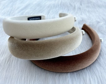French velvet headband,pearl headband,padded headband,turban headband,boho headband,winter headband,birthday gift for her