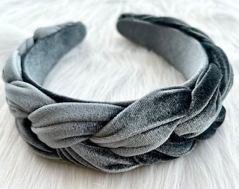 Premium Gray velvet braided hair band,fashion hairband,vintage elegant hair band,Alice band, Gray velvet hair accessory