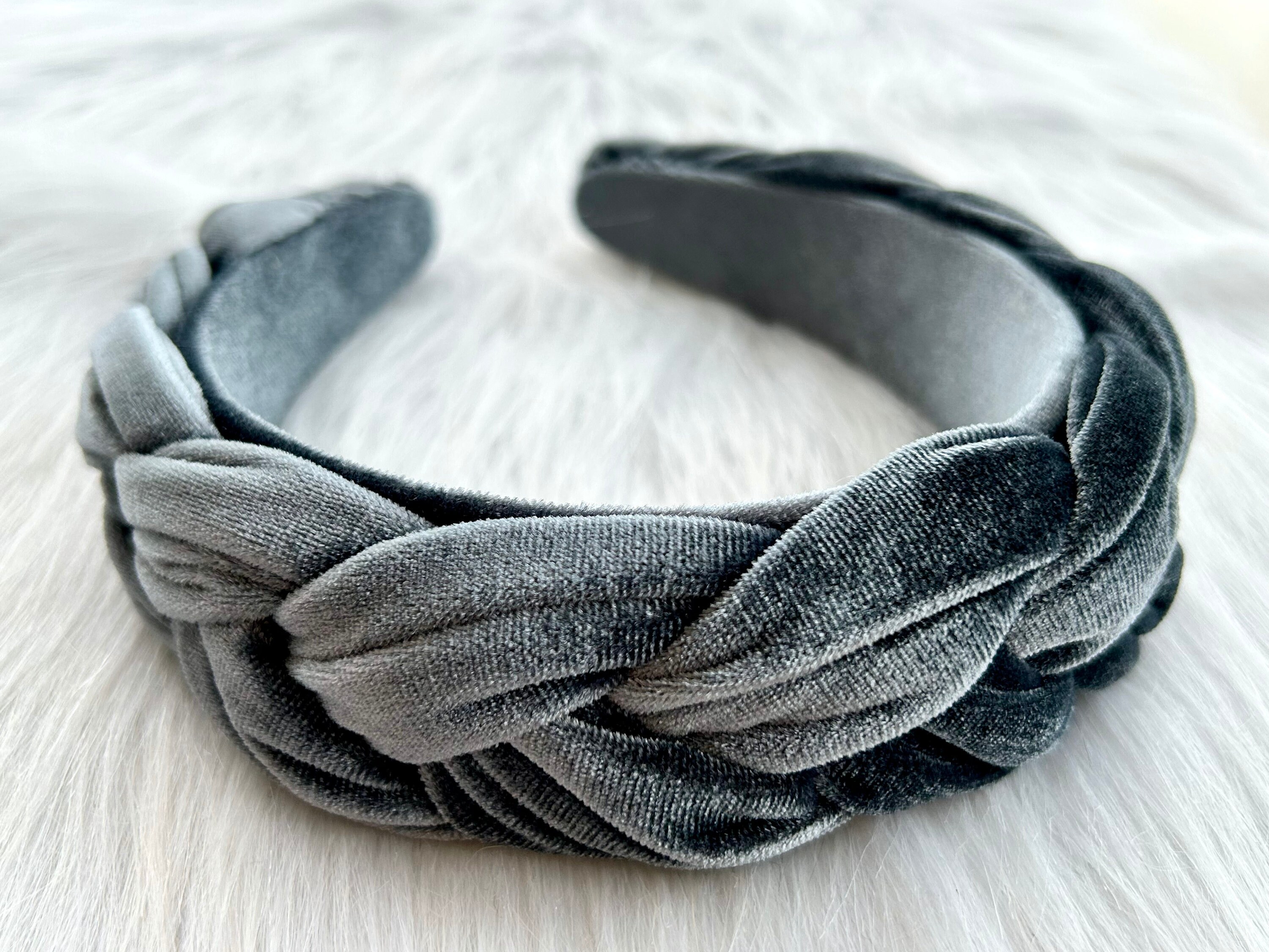 Premium Gray Velvet Braided Hair Band,fashion Hairband