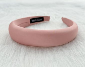 Pink Satin Padded Headband,Women Wide Headband,Classic Solid Color Headband,Holiday Headband,Silk Headband,Birthday Gift