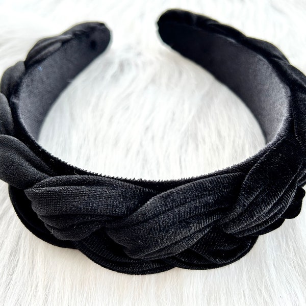 Premium black velvet braided hair band,vintage elegant hair band,Alice band, black velvet hair accessory