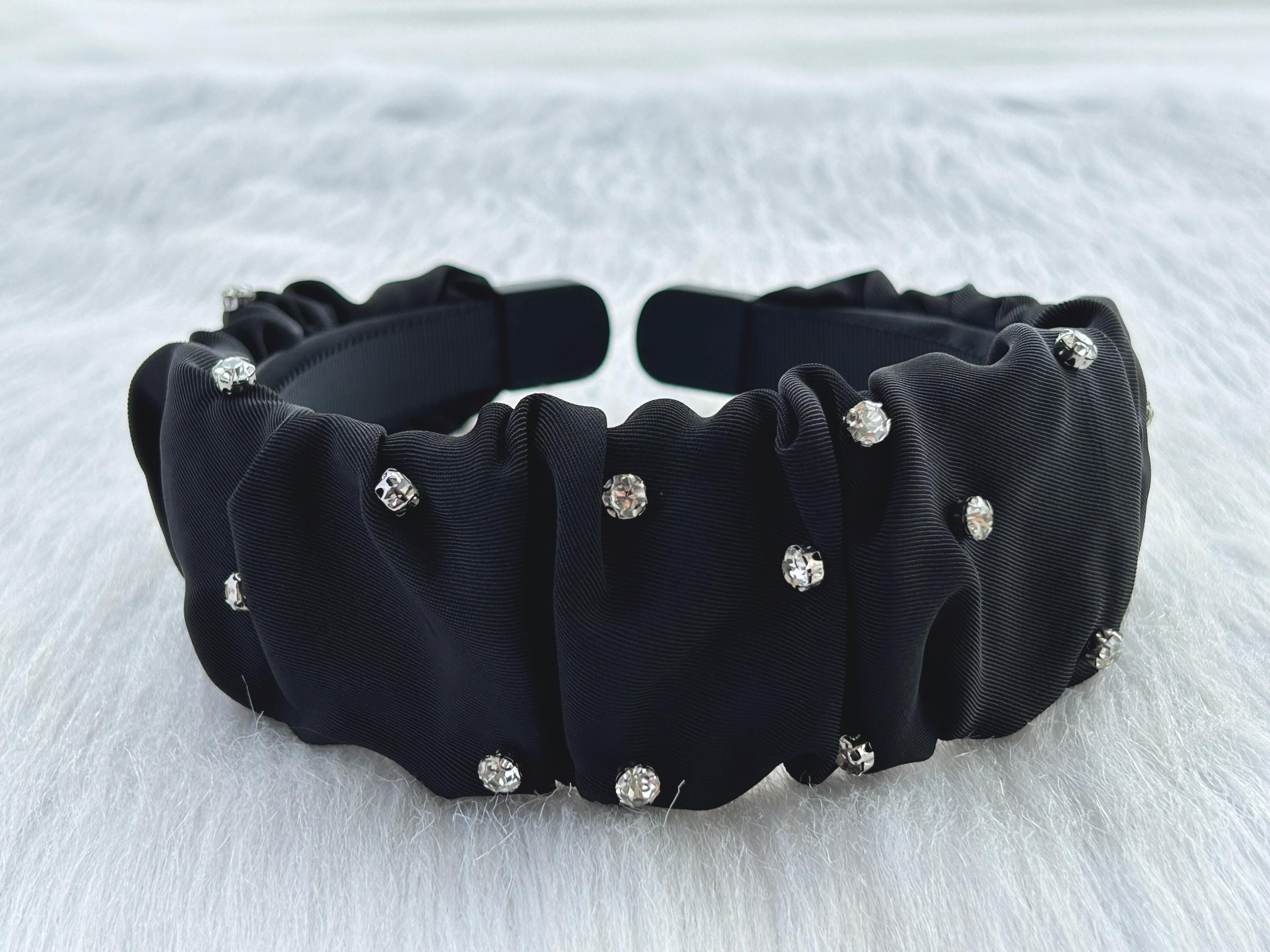 - Black Satin Rhinestone Headband Black Rhinestone Padded DAPHNE Headband - Etsy main image 4