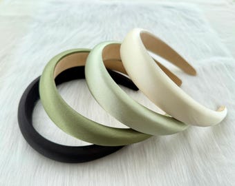 Green Hair Bands,Satin Headband,Classic Solid Color HairBands,Holiday Gifts,Bridal Headbands,Winter Headbands,Padded Headband,Women HairBand