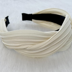 Beige Organza Headband,Twisted Headband,Girls Wide Headband,Boho Headband,Turban Headband,Daily Hairband,Gift For Her