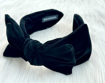 Black bow headband, fashion velvet headband, boho headband, hairband for women, vintage headband, turban headband, gift for her