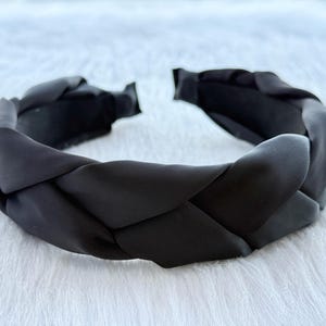 Black Braided Headband,Satin Headband,Winter Hairband,Classic Headband,Women&#39;s Headband,Turban Headband,Best Friend Gift