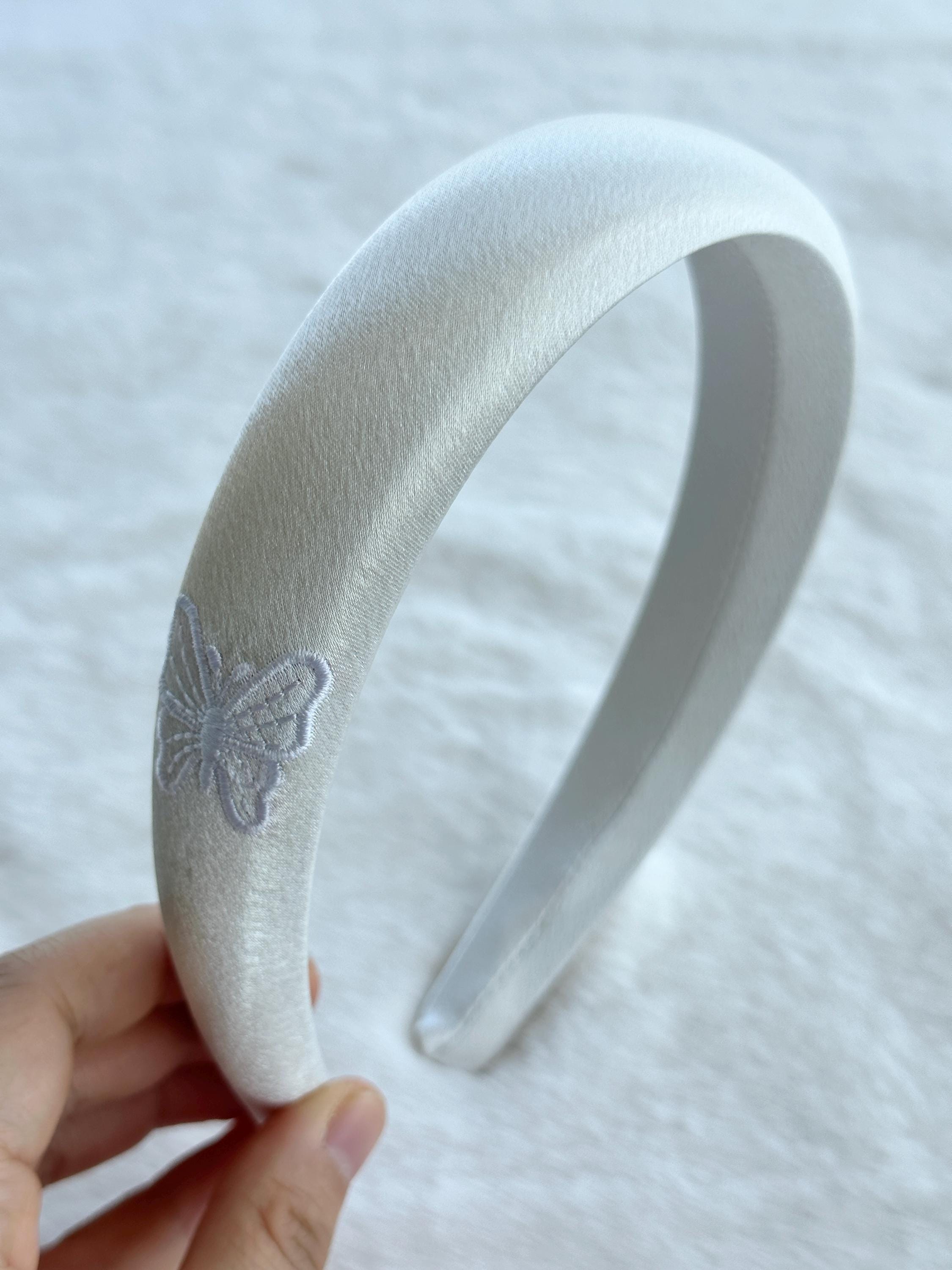 Butter Beige Glossy Padded Headband Beige Satin Hair Bands,padded Headband,thick Headbands  main image 2